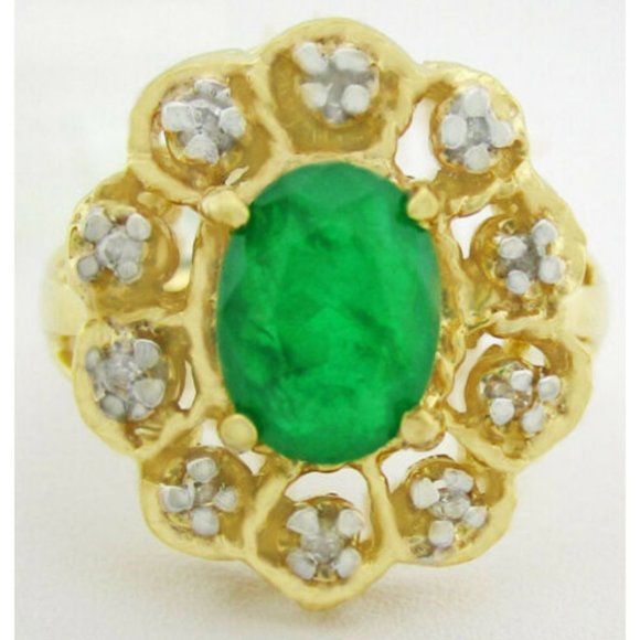Genuine 1.67 Cts Emerald & Diamonds Ring 10k Gold